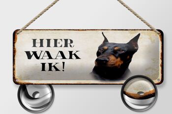 Plaque en tôle avec inscription « Dutch Here Waak ik Dobermann » 27 x 10 cm. 2