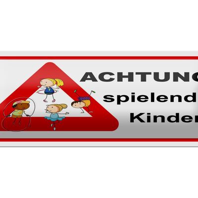 Blechschild Hinweis 27x10 cm Achtung spielende Kinder Dekoration