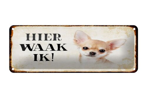 Blechschild Spruch 27x10 cm holländisch Hier Waak ik Chihuahua glatt Dekoration