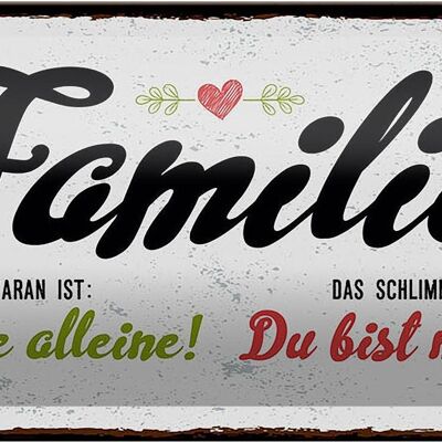 Blechschild Spruch Familie Du bist nie alleine Dekoration 27x10cm