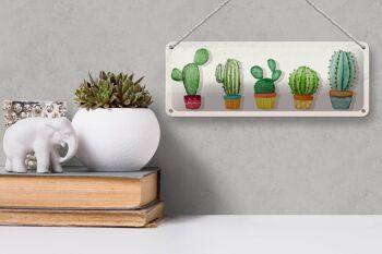 Plaque en tôle disant 5 cactus pot de fleur cactus 27x10cm décoration 3