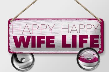 Panneau en étain disant Mme Happy Wife Happy Life, décoration 27x10cm 2