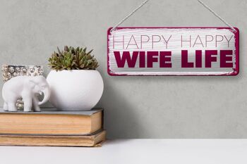 Panneau en étain disant Mme Happy Wife Happy Life, décoration 27x10cm 3