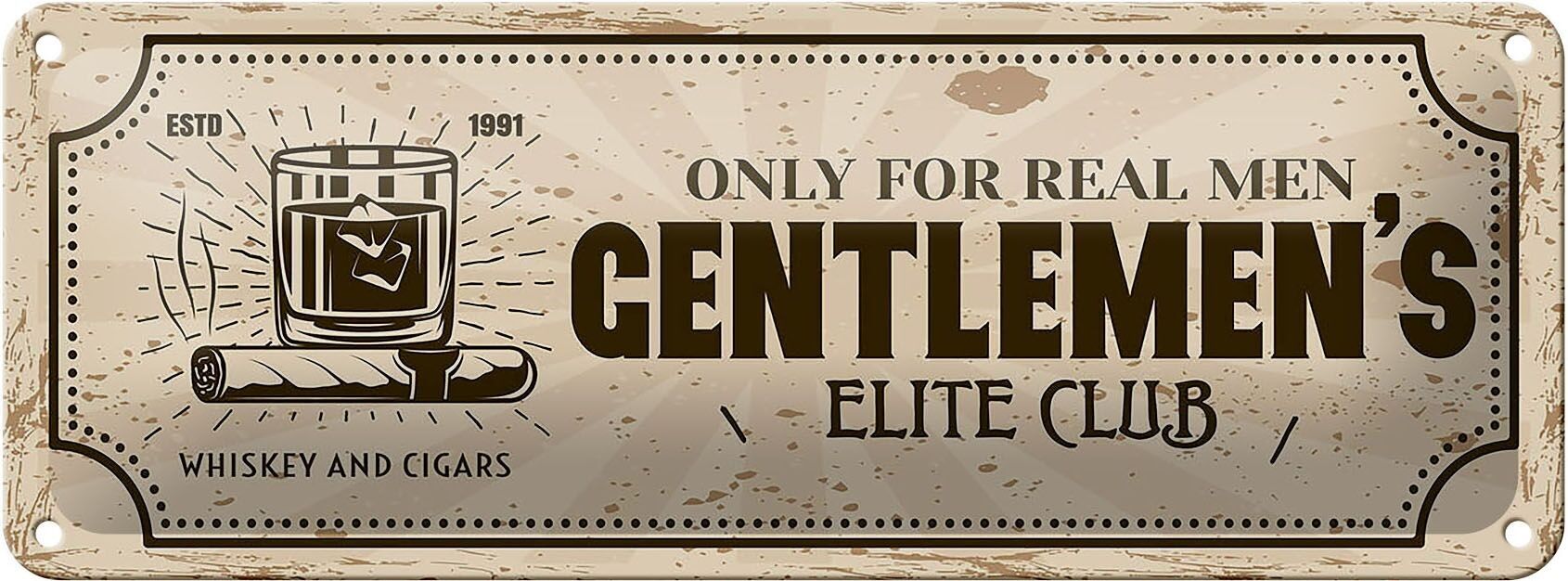 Targa in metallo con scritta Whisky Cigars elite club veri uomini 27x10 cm