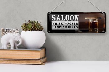 Panneau en étain disant Saloon Whisky Poker Dancing Girls 27x10cm 3