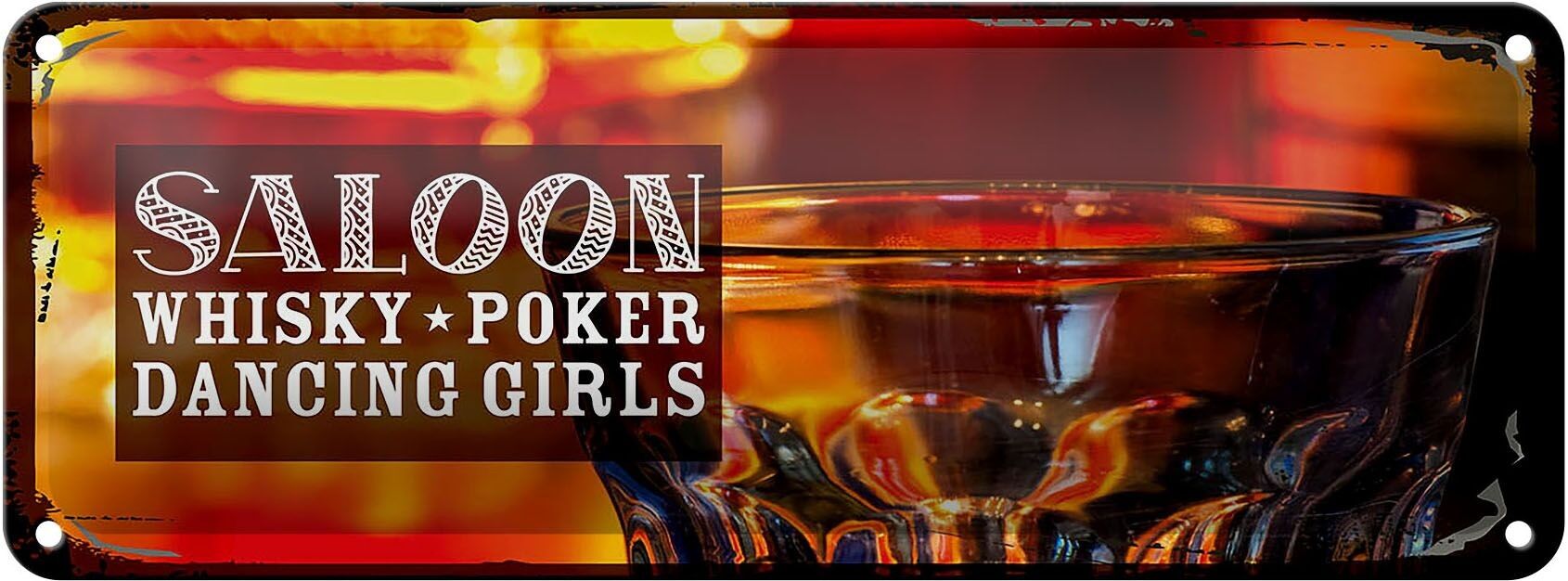 Targa in metallo con scritta Saloon Whiskey Poker Cigar Girls 27x10 cm