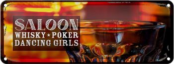 Panneau en étain disant Saloon Whiskey Poker Cigar Girls 27x10cm 1