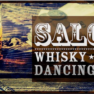 Targa in metallo con scritta Saloon Whiskey Poker Dancing Girls 27x10 cm