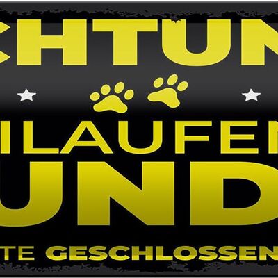 Blechschild Hund Achtung freilaufende Hunde 27x10cm Dekoration