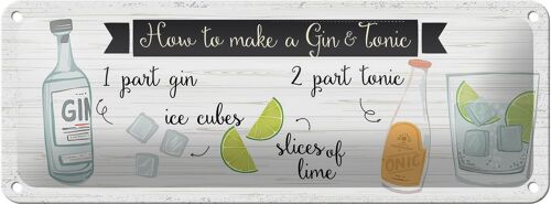 Blechschild Spruch How to make a Gin & Tonic 27x10cm Dekoration