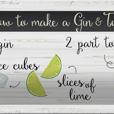 Cartel de chapa que dice Cómo hacer un Gin & Tonic 27x10cm decoración