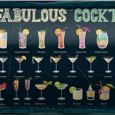 Blechschild 50 Fabulous Cocktails Drinks 27x10cm Dekoration