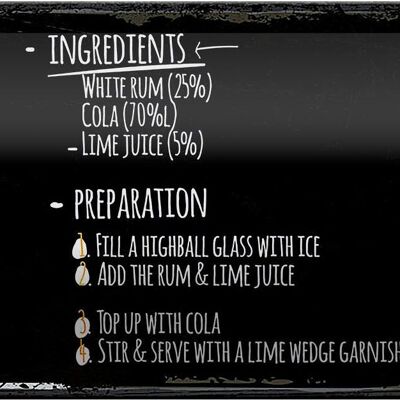 Cartel de chapa receta 27x10cm Cuba Libre Receta de Cóctel cartel negro