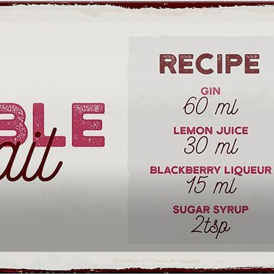 Plaque en tôle recette Bramble Cocktail Recipe Gin 27x10cm décoration