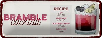 Plaque en tôle recette Bramble Cocktail Recipe Gin 27x10cm décoration 1