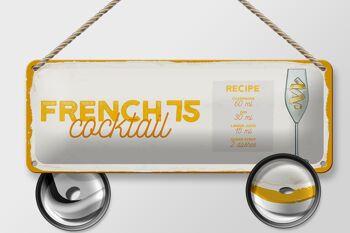 Plaque en tôle recette French 75 Cocktail Recipe 27x10cm décoration 2
