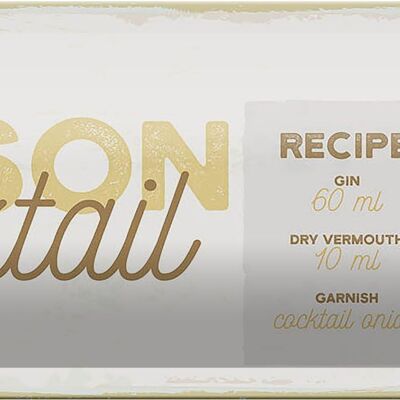 Metal sign recipe Gibson Cocktail Recipe 27x10cm