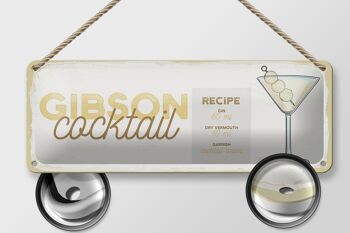 Plaque en tôle recette Gibson Cocktail Recipe 27x10cm 2
