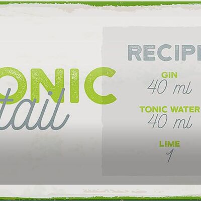 Plaque en tôle recette Gin Tonic Cocktail Recipe 27x10cm décoration