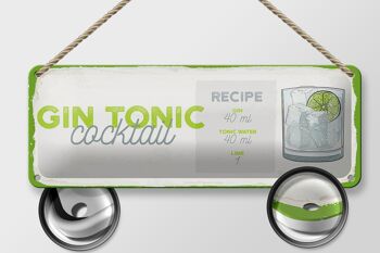 Plaque en tôle recette Gin Tonic Cocktail Recipe 27x10cm décoration 2