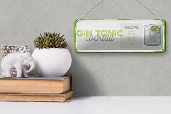 Plaque en tôle recette Gin Tonic Cocktail Recipe 27x10cm décoration 3