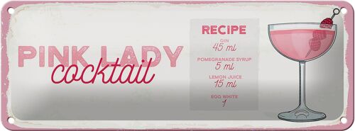 Blechschild Rezept Pink Lady Cocktail Recipe 27x10cm Dekoration