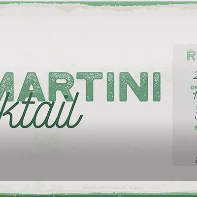 Signe en étain recette sauge Martini Cocktail recette 27x10cm décoration