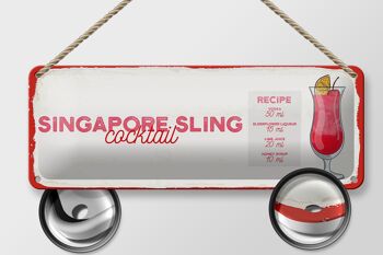Recette de signe en étain, recette de Cocktail Singapore Sling 27x10cm 2