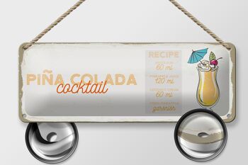 Signe en étain recette Pina Colada recette de Cocktail 27x10cm décoration 2