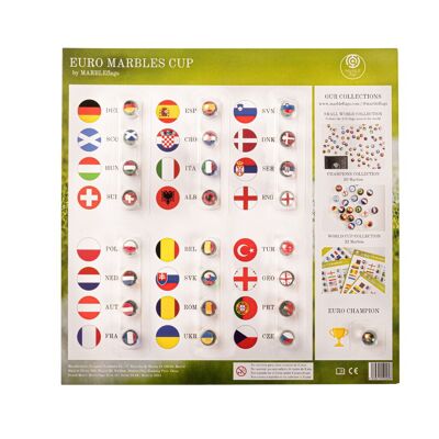 MARBLEFLAGS Euro Cup Collection 25 Glasmurmeln für Kinder mit Flaggen der WM-Länder. 16 mm Ideal für Murmelbahnen und Murmelrennen…