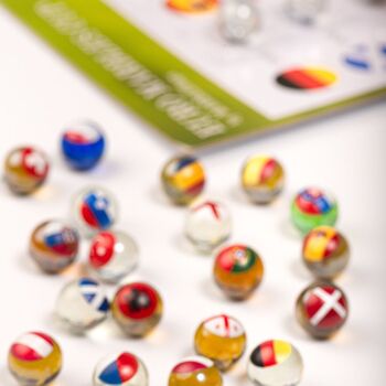 MARBLEFLAGS Euro Cup Collection 25 billes en verre pour enfants avec drapeaux des pays de la Coupe du monde. 16 mm Idéal pour les circuits de billes et les courses de billes… 5