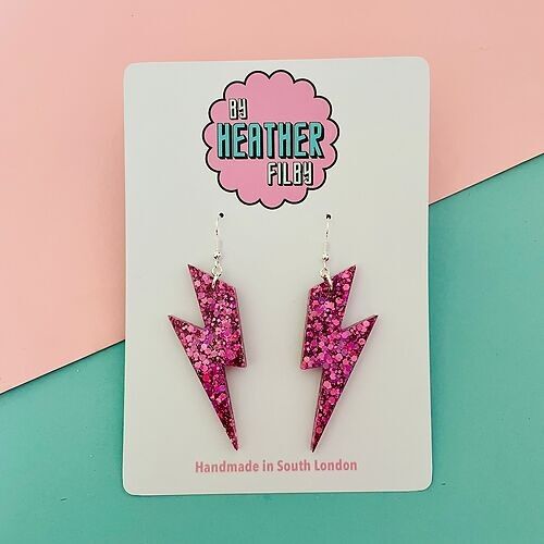 Large Vibrant Pink Lightning Bolt Earrings