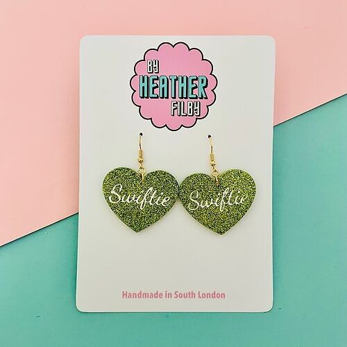 Green Heart 'Swiftie' Glitter Earrings