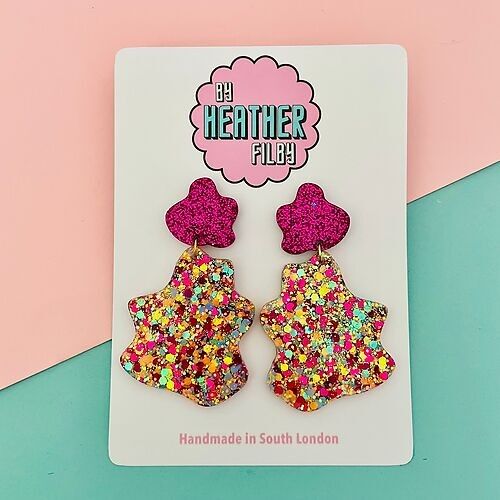 Hot Pink, Orange and Lilac Glitter Splat Earrings