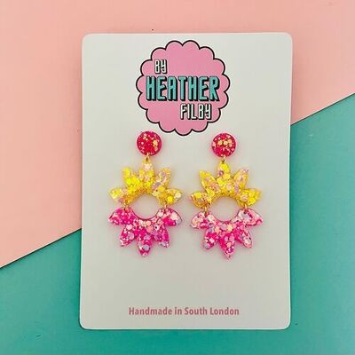 Pink and Yellow Sparkly Geometric Glitter Earrings