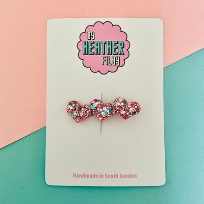 Pink and Blue Heart Glitter Hair Clip