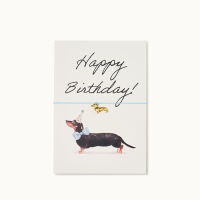 Bracelet card: Happy Birthday Dachshund blue