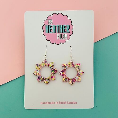 Yellow, Lilac and Pink Glitter Sun Earrings