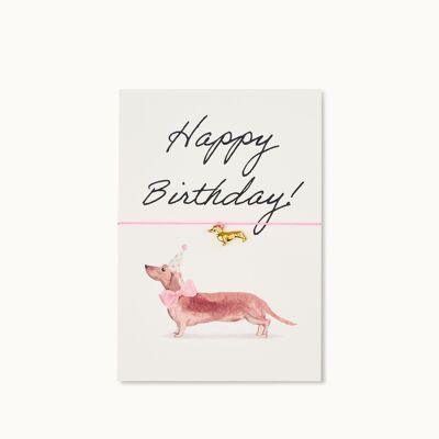 Tarjeta de pulsera: Feliz cumpleaños Dachshund rosa