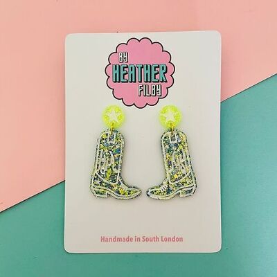 Blue and Green Western Cowboy Boot Earrings