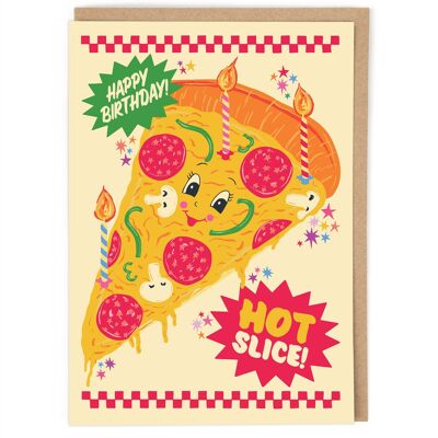 Tarjeta de cumpleaños de rebanada caliente de pizza