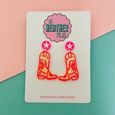Neon Pink and Yellow Western Cowboy Boot Earrings