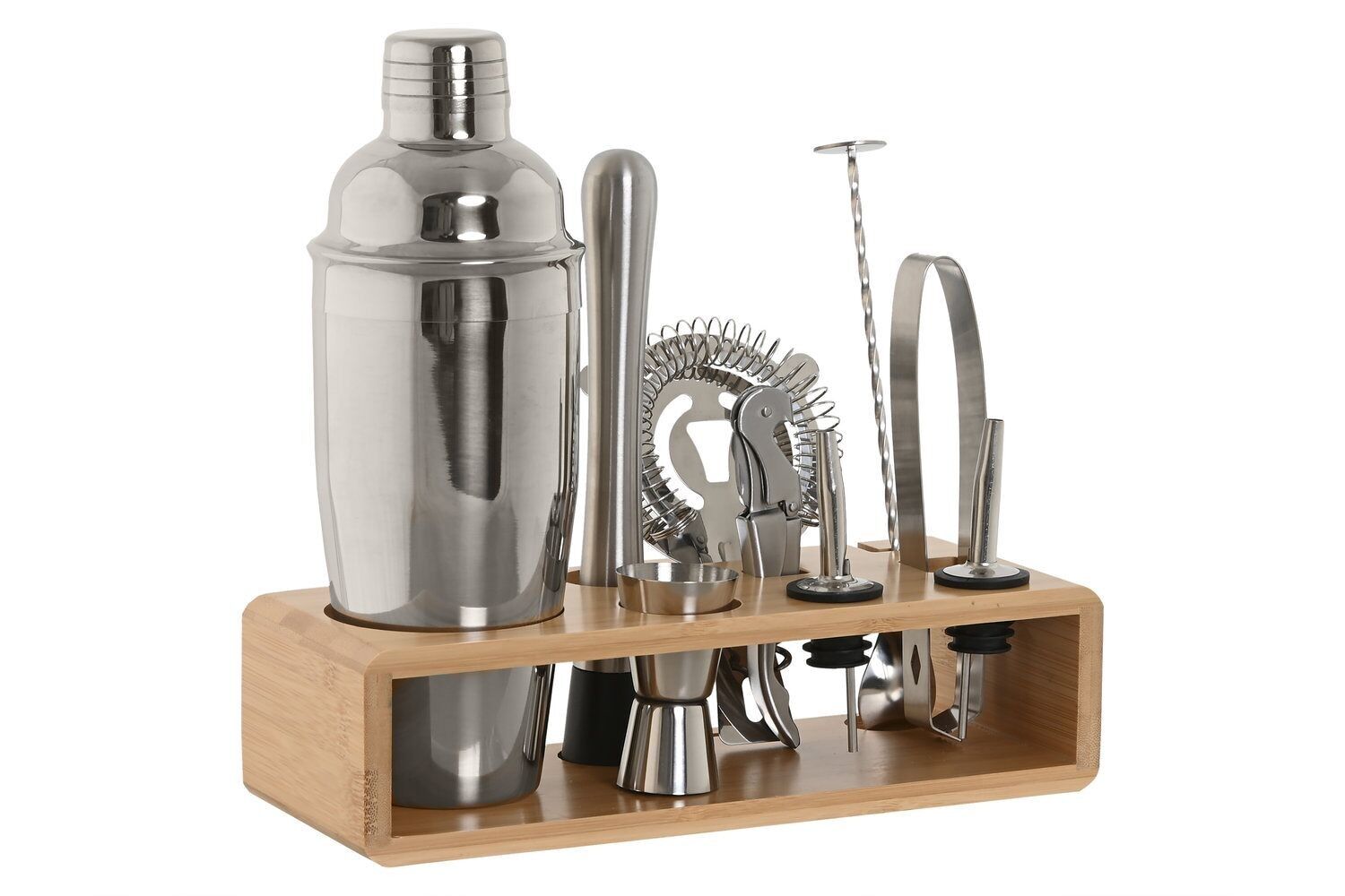 COCKTAIL-SHAKER-SET 10 EDELSTAHL-BAMBUS 26X10,5X25 NATURAL RC212151