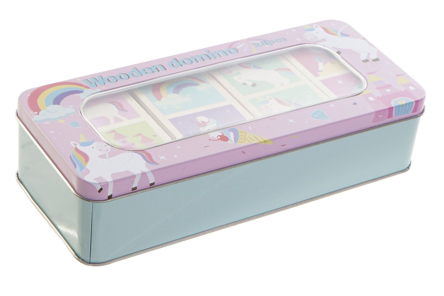 DOMINO LEGNO METALLO 18,5X8X4,5 UNICORNO ROSA JE192090