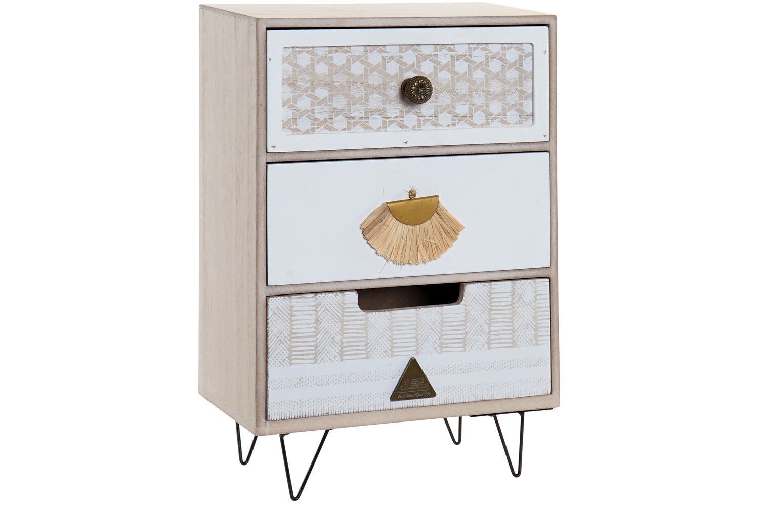 JEWELRY BOX WOOD METAL 20X10X30 WHITE FRINGES LD186381