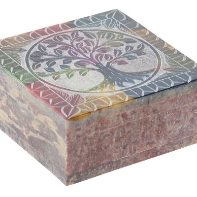 STONE JEWELRY BOX 10X10X4,5 MULTICOLOR CARVED TREE LD200865