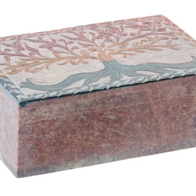 STONE JEWELRY BOX 15X10X5 MULTICOLOR CARVED TREE LD200866