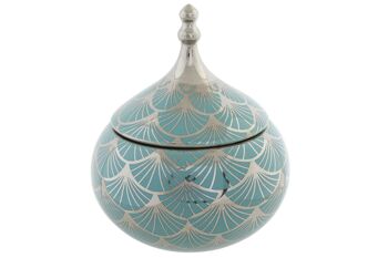 BOÎTE À BIJOUX PORCELAINE 14X14X17 COUVERCLE TURQUOISE CHROME LD182511 1