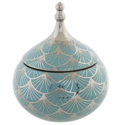JOYERO PORCELANA 14X14X17 TAPA CROMADO TURQUESA LD182511