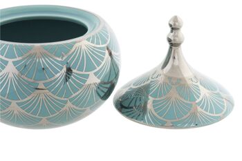 BOÎTE À BIJOUX PORCELAINE 14X14X17 COUVERCLE TURQUOISE CHROME LD182511 2